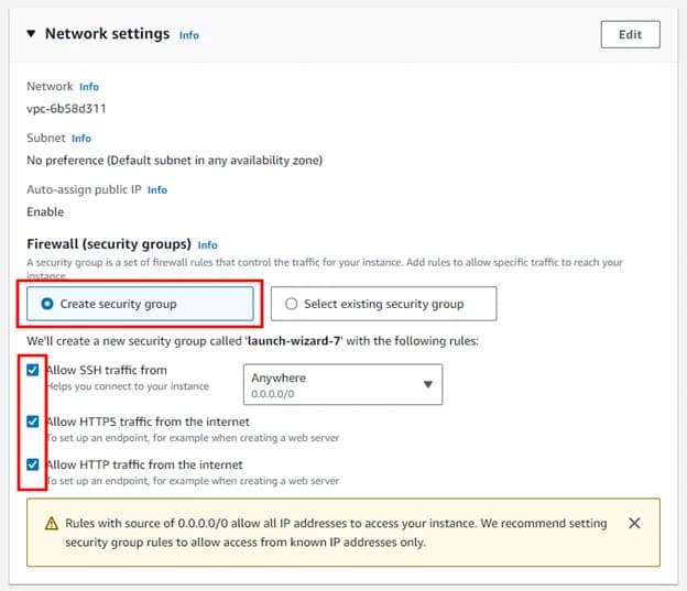 Configurar un grupo de seguridad que permite SSH, HTTP y HTTPS